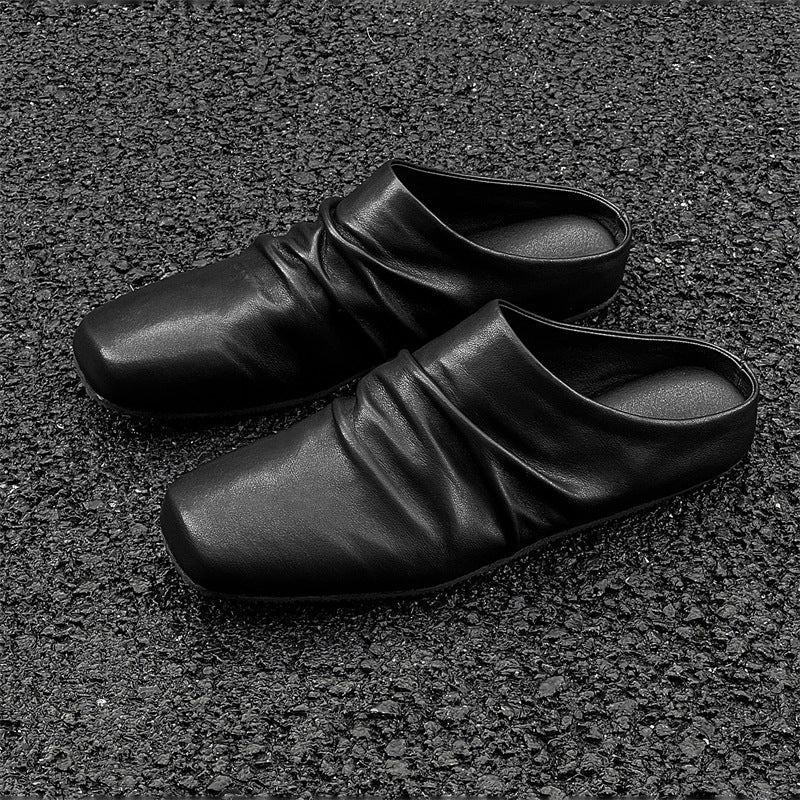 Slip-on Flat Semi-slippers Leather Shoes Couple