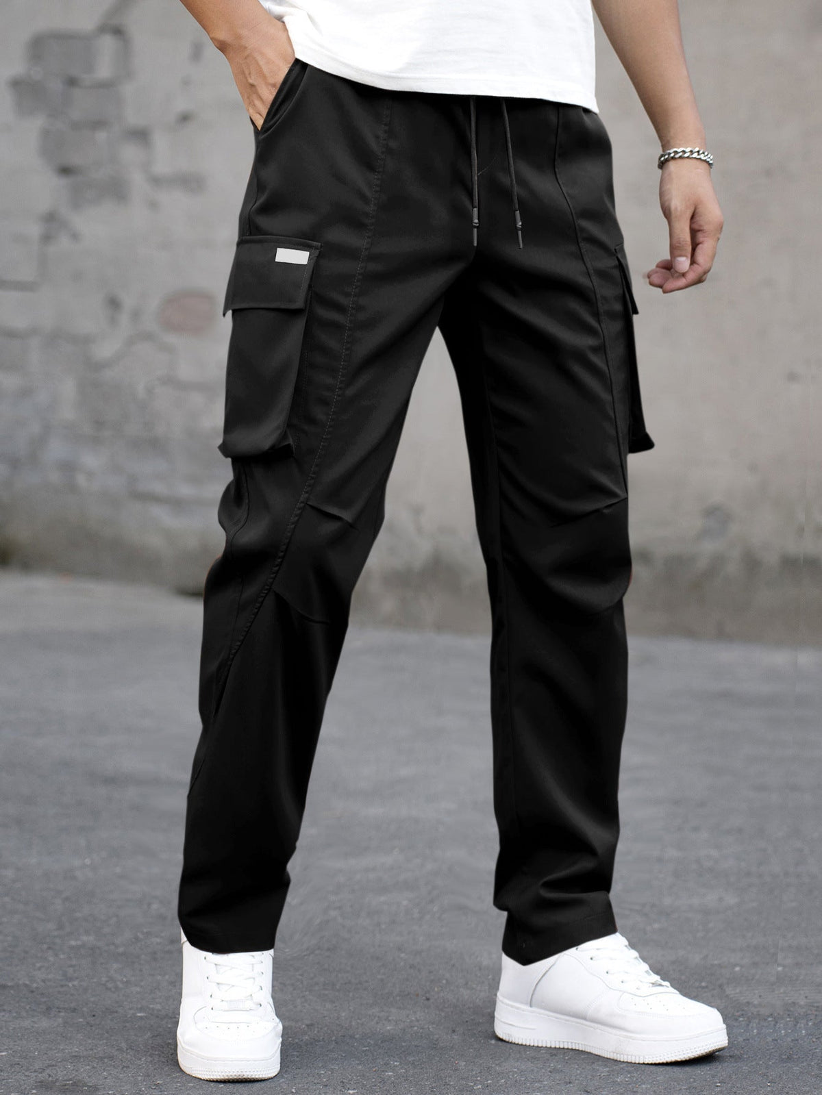 Men's Outdoor Casual Multi-Pocket Drawstring Patchwork Work Trousers