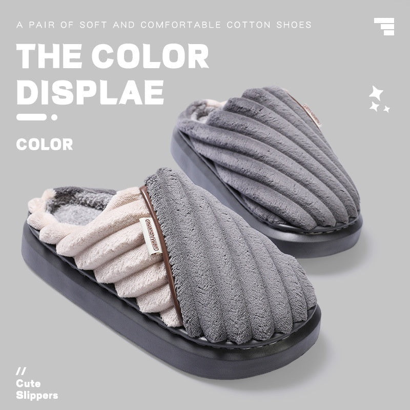 Over Plus Size Fleece Lined Padded Warm Keeping Thick-soled Cotton Slippers