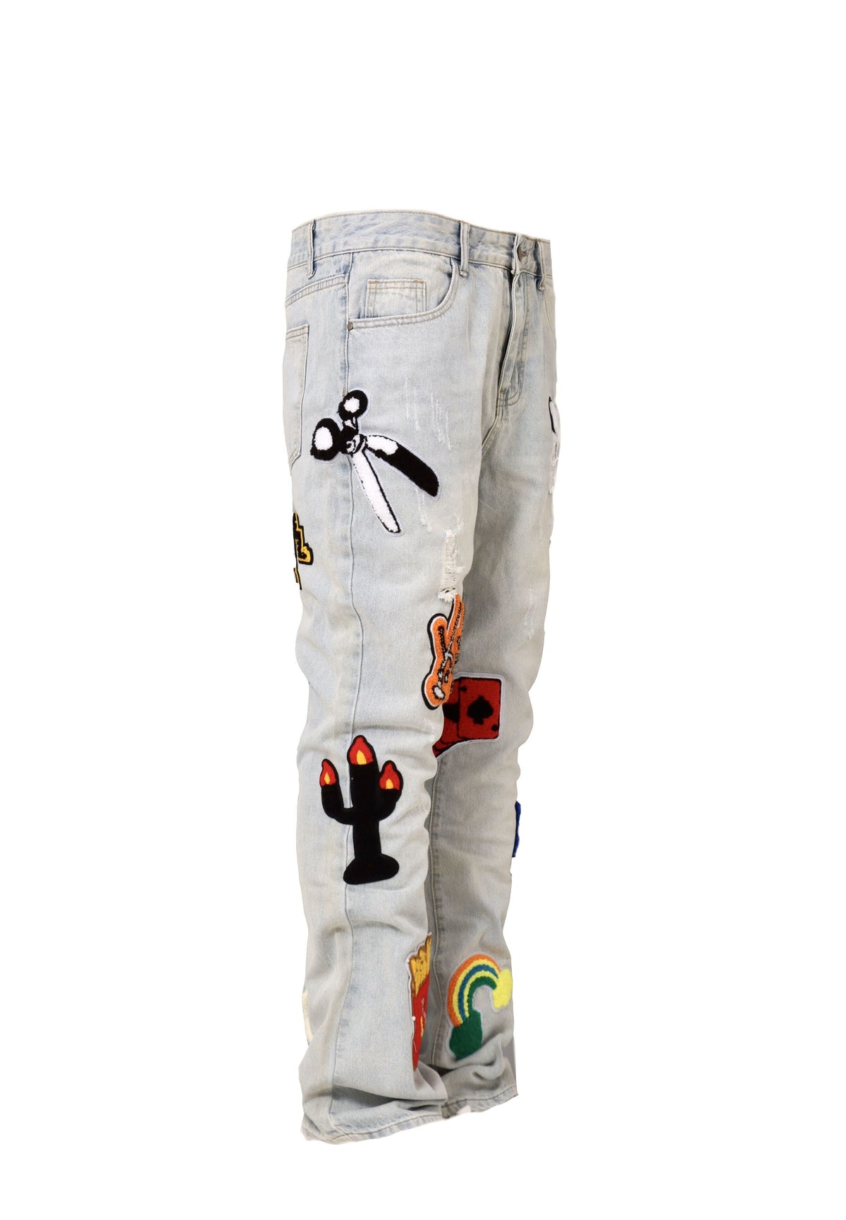 Light Color Irregular Towel Embroidered Slim Straight-leg Denim Trousers