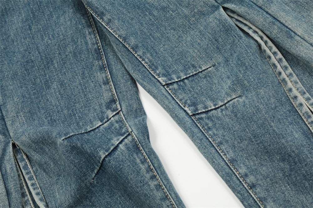 Drawstring Ruffle Design Sense Denim Trousers Men
