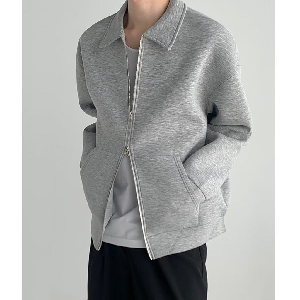 Men's Japanese Solid Color Flip Collar Zipper Coat