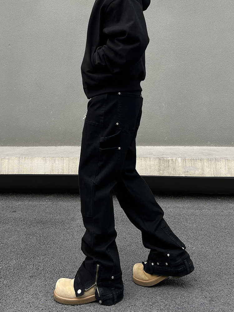 Retro Straight Micro-pull Zipper Jeans