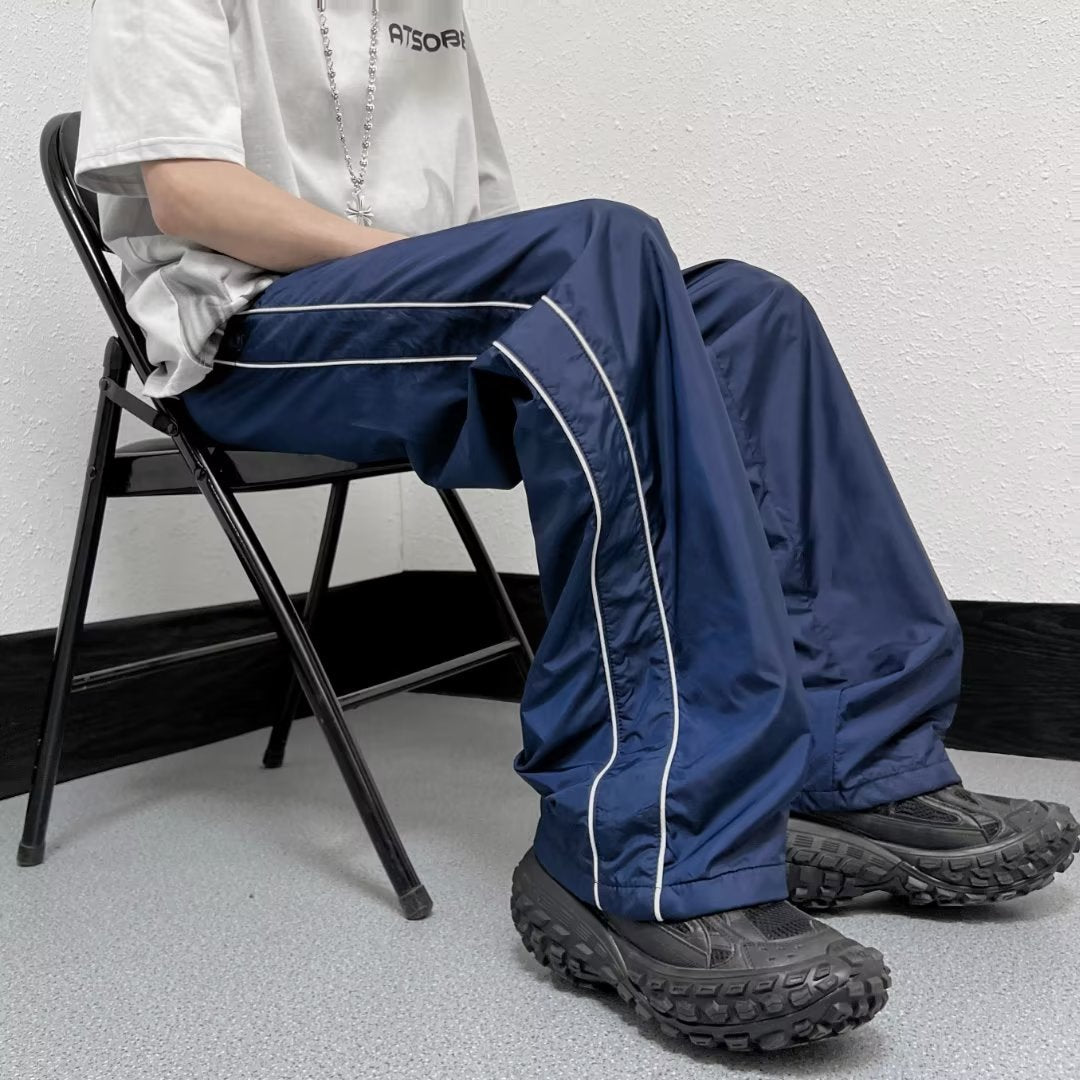 Outdoor Waterproof Men's American High Street Vibe Ice Silk Wide Leg Striped Casual Pants