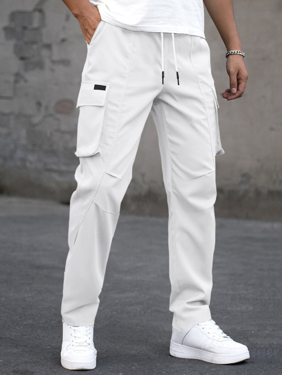 Men's Outdoor Casual Multi-Pocket Drawstring Patchwork Work Trousers