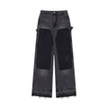 Retro Raw Edges Design Stitching Patchwork Straight Slimming Trousers