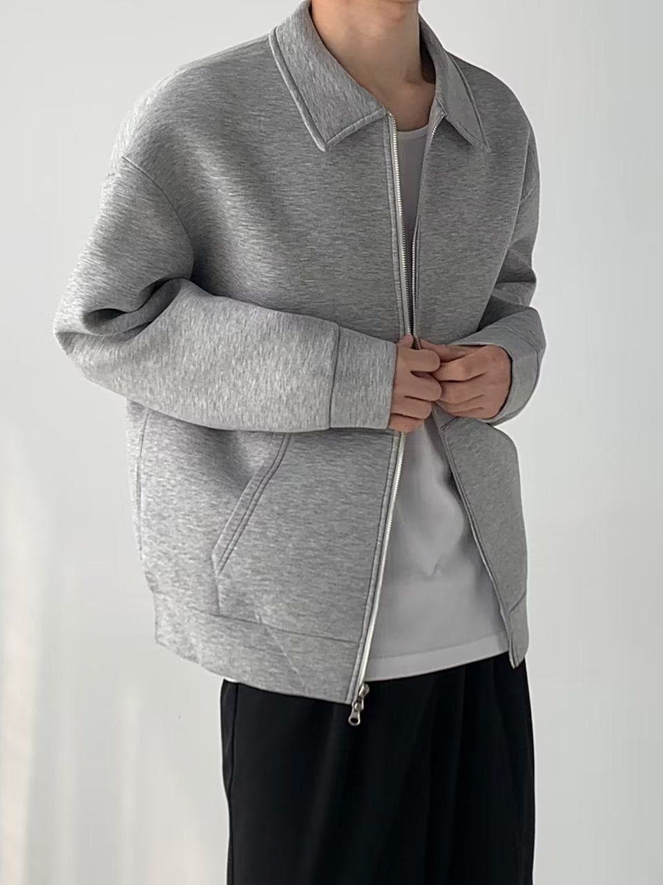 Men's Japanese Solid Color Flip Collar Zipper Coat