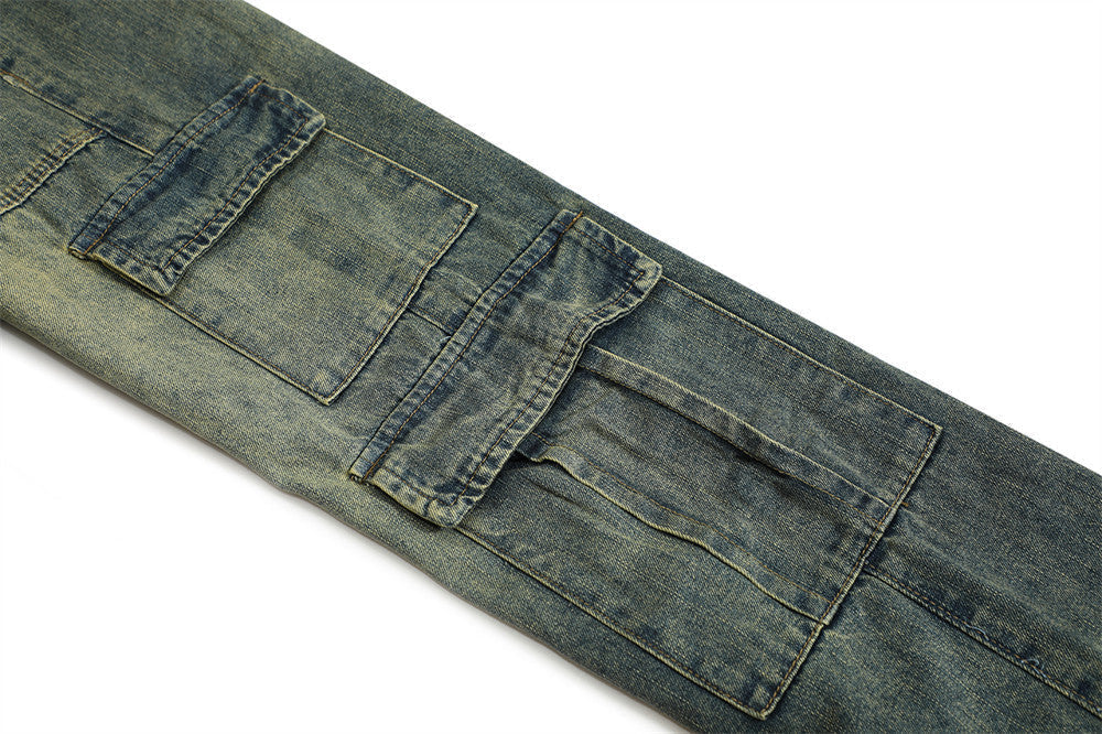 Men's American-style Vintage Washed Multi-pocket Jeans