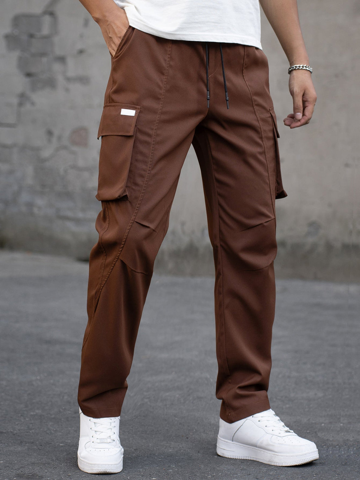Men's Outdoor Casual Multi-Pocket Drawstring Patchwork Work Trousers