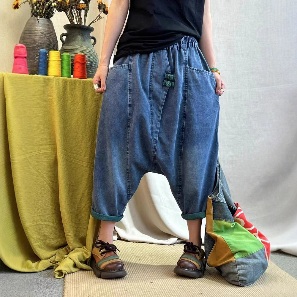 Art Frog Button Loose Large Jeans