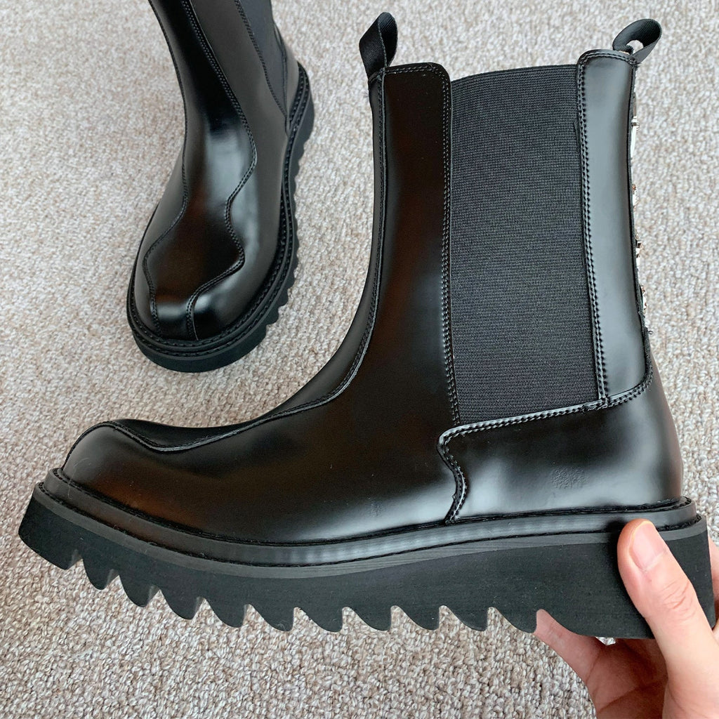 Men's High-top Vintage Leather Shoes With Thick Bottom Martin Boots