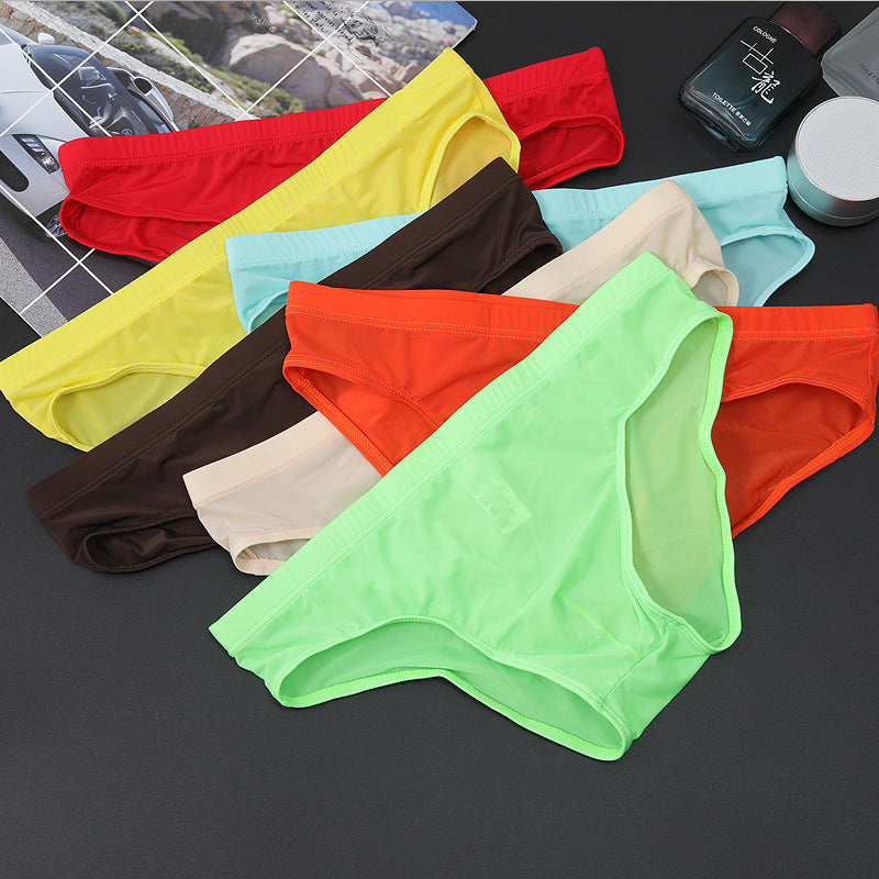 Men's Ice Silk Breathable Low Waist Ultra-thin Nylon Briefs