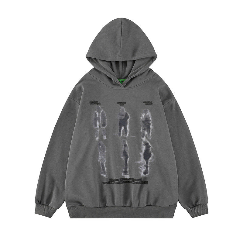 American-style Dark Retro Fuzzy Phantom Printed Long-sleeved Hooded Sweater