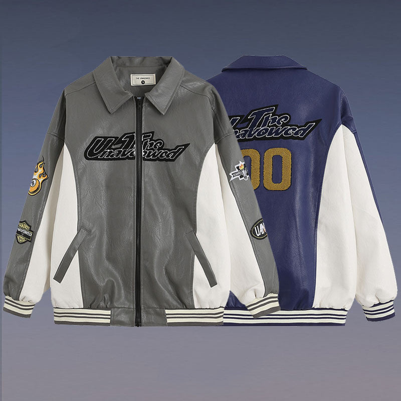 Street Retro PU Baseball Uniform Men's Embroidered Loose Jacket