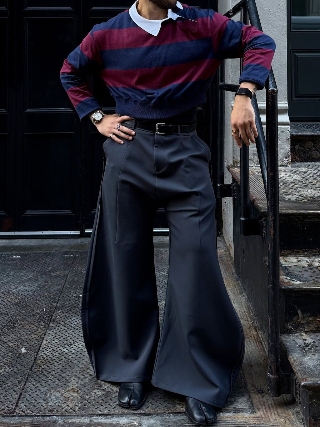 Elegant Grey Scimitar Wide-Leg Pants