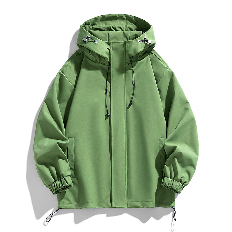 Men's Sports Casual Shell Jacket Solid Color Loose Hooded Climbing Jacket
