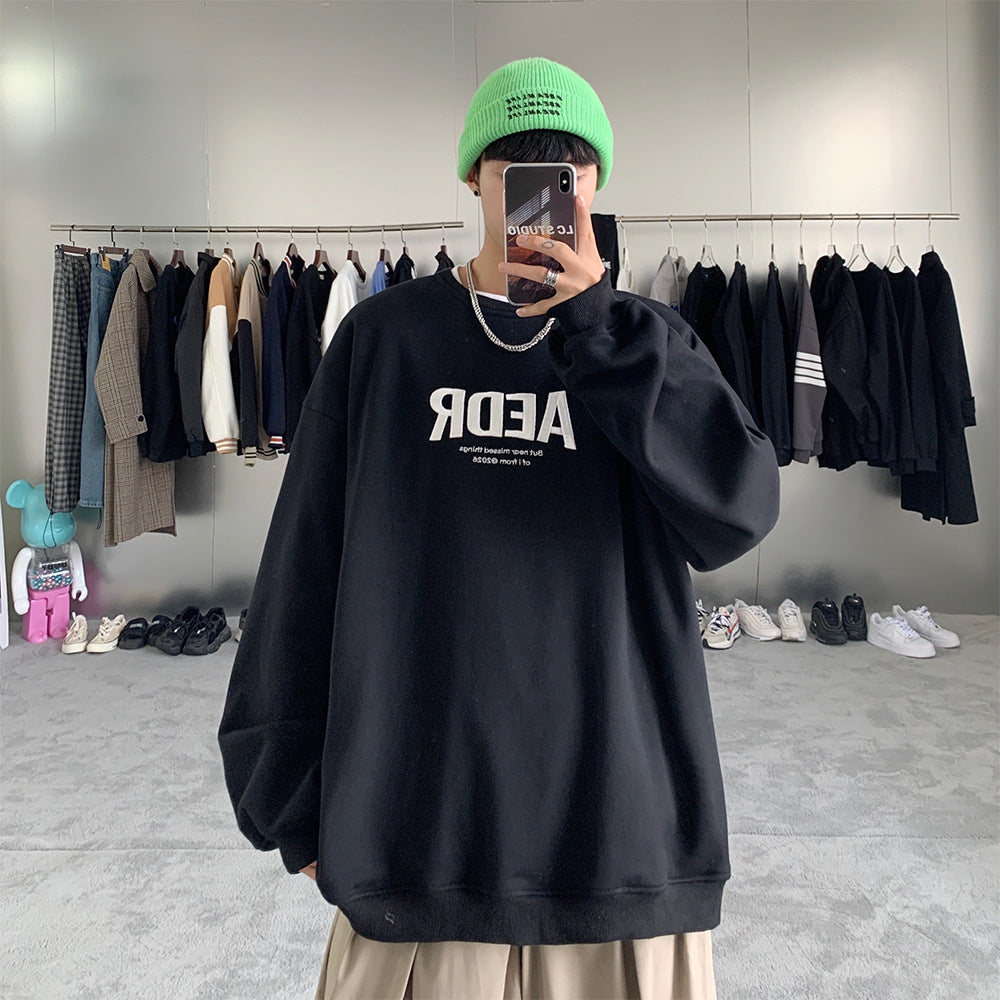 Letter Loose Round Neck Pullover Sweater