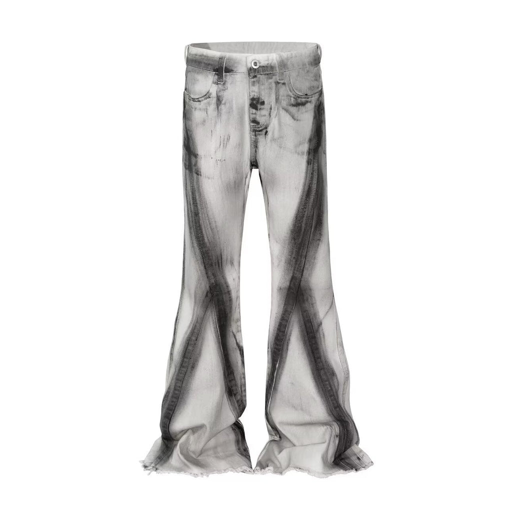 American Street Retro Heavy Rough Selvedge Style In Black Ribbon Gradient Jeans