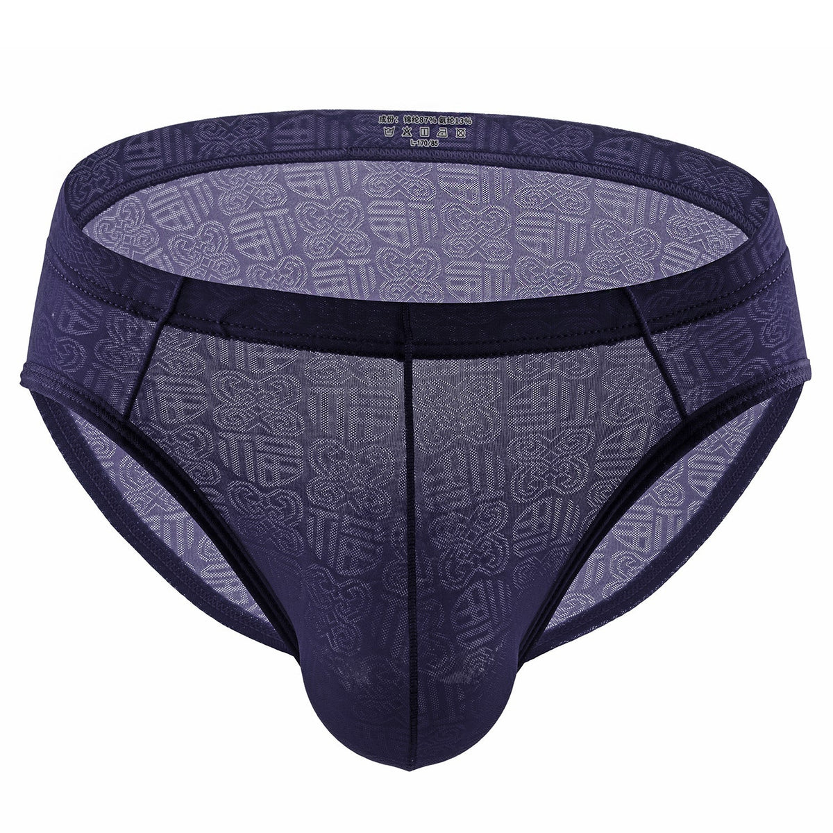 Men's Ice Silk Briefs Sexy Thin Fu Character Jacquard