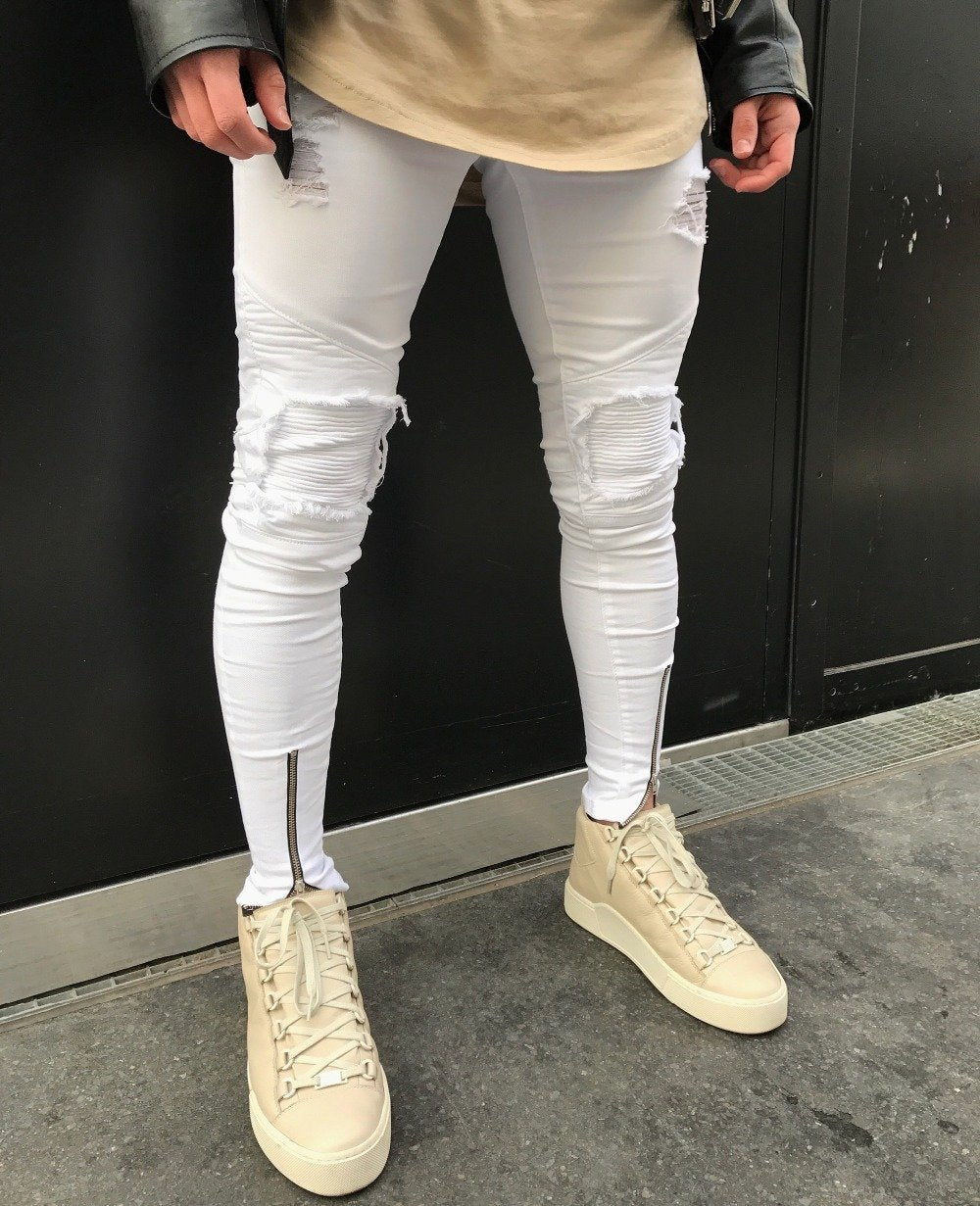 Ripped Zipper Jeans men