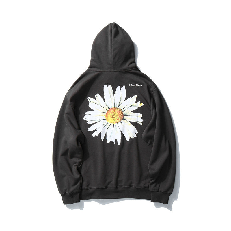 Loose casual sweatshirt with daisy print on back