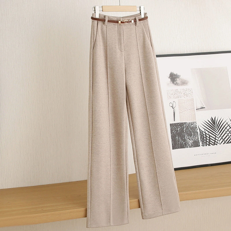 Straight-leg Faux Wool Pants Women's Thickened Warm Autumn Winter