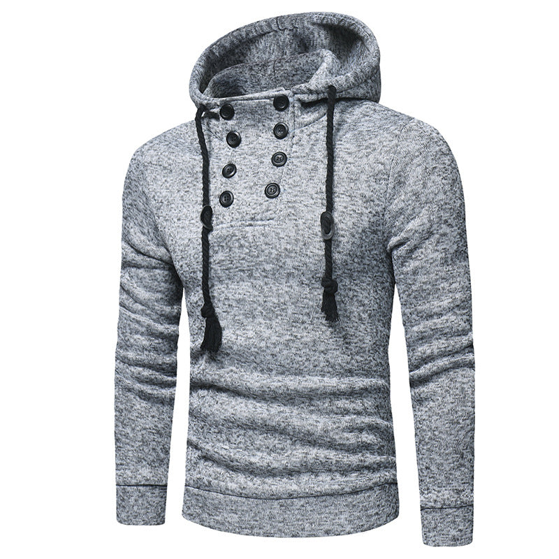 Solid color hooded knitted slim men's sweater