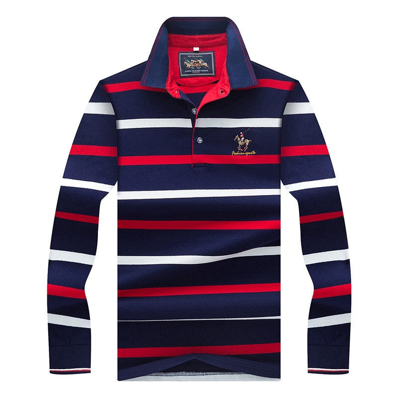 Business middle-aged striped lapel long sleeve T-shirt