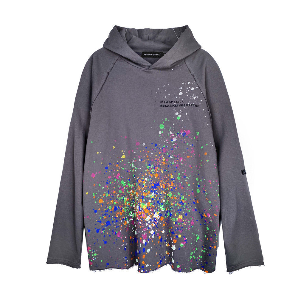 Ink Letter Printed Sweater Men's European and American Trendy Brand Hoodie