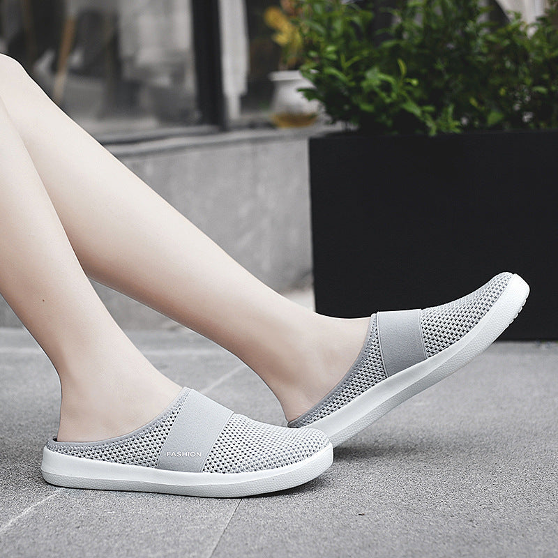 Summer New Style Women's Slippers Baotou Half Tow Bird's Nest Mesh Hole Shoes