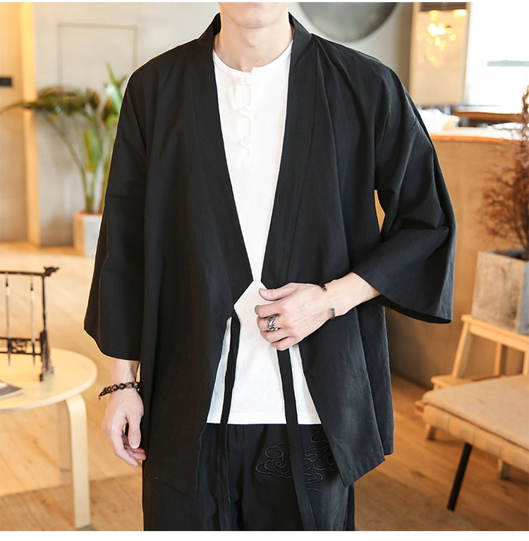 Chinese Style Robe Men's Retro Three-quarter Sleeve Jacket Thin Section