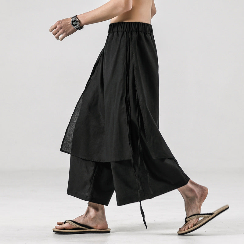 Men's Solid Color Retro Linen Casual Culottes