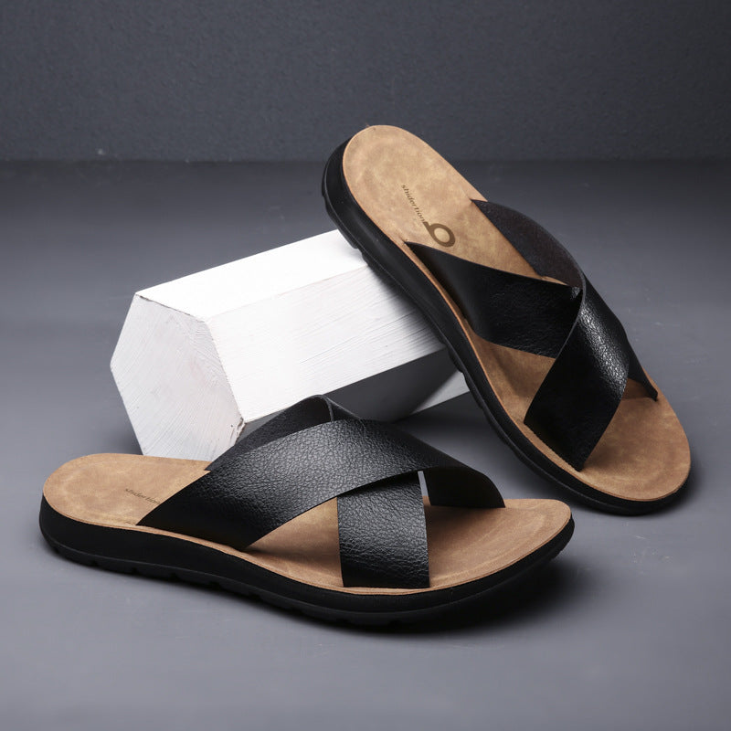 Slippers Men's Slender Leather Casual Soft-soled Beach Shoes