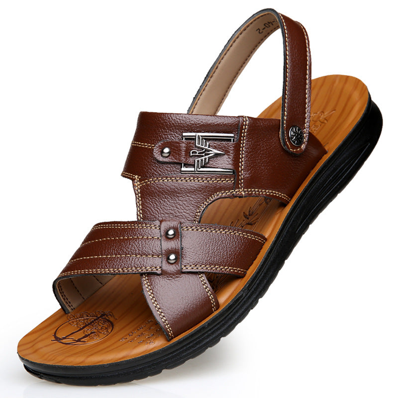 Sandals Leather Casual Non-slip Beach Shoes Men's First Layer Leather Slippers