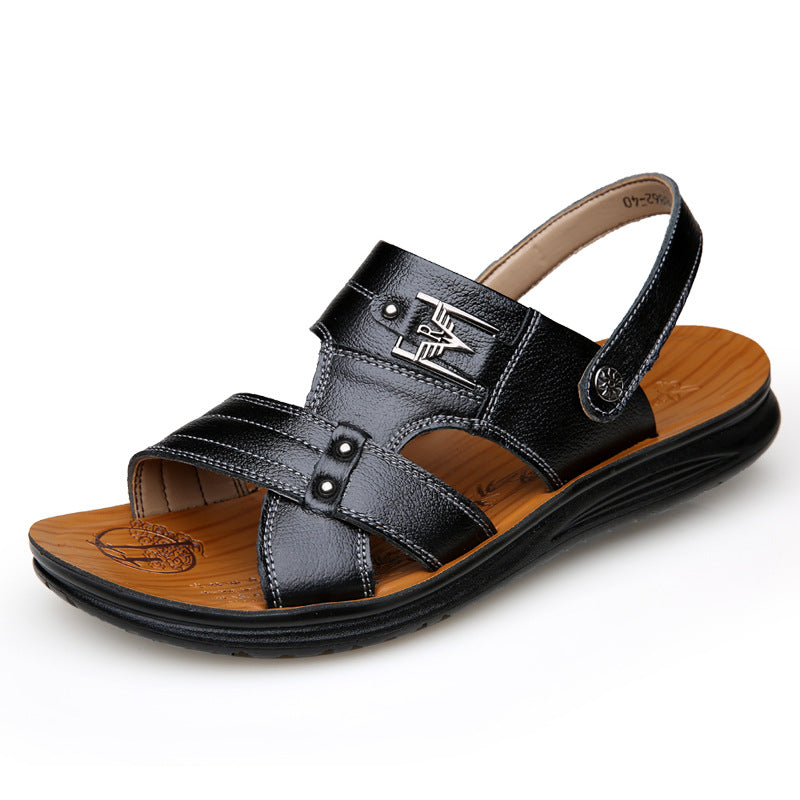 Sandals Leather Casual Non-slip Beach Shoes Men's First Layer Leather Slippers