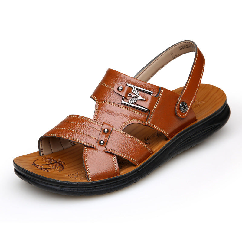 Sandals Leather Casual Non-slip Beach Shoes Men's First Layer Leather Slippers