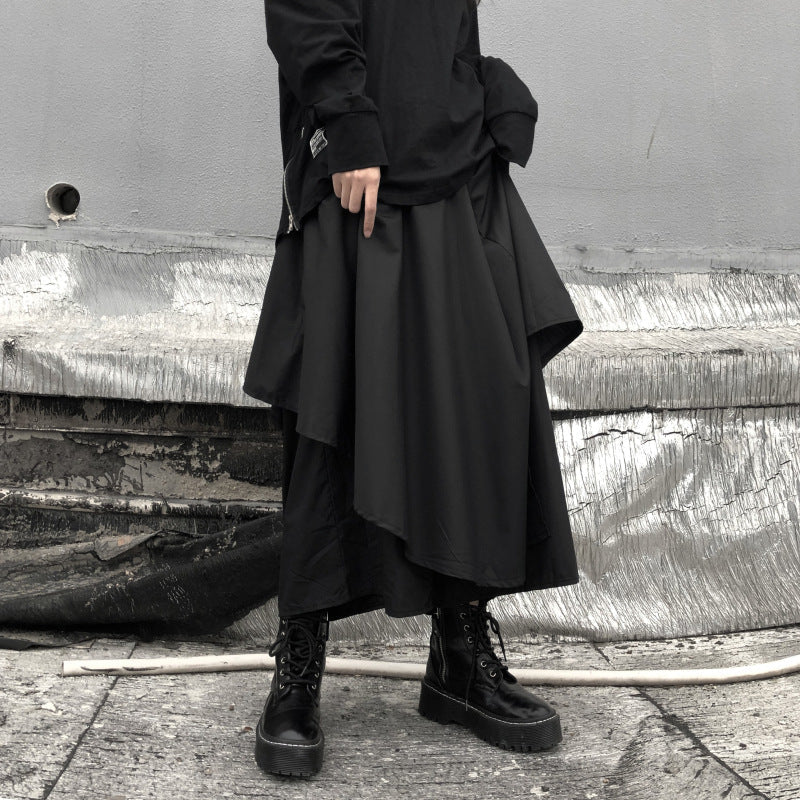 Wide-Leg Hakama Loose Women's Skirt With Irregular Levels
