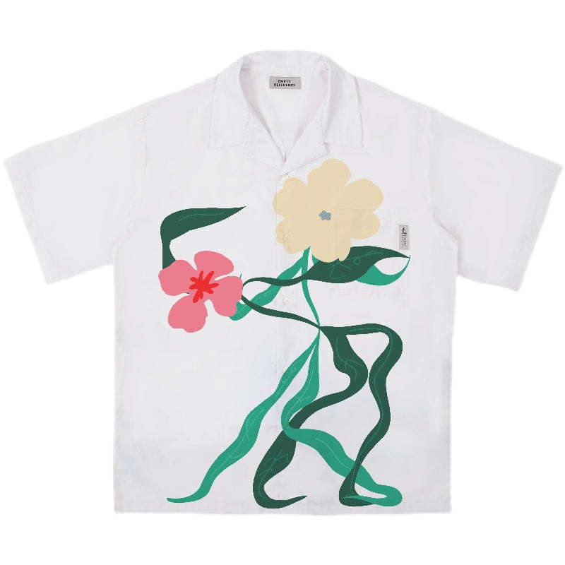 Two color Short Sleeved Lining With Ribbon Dance Flower Print