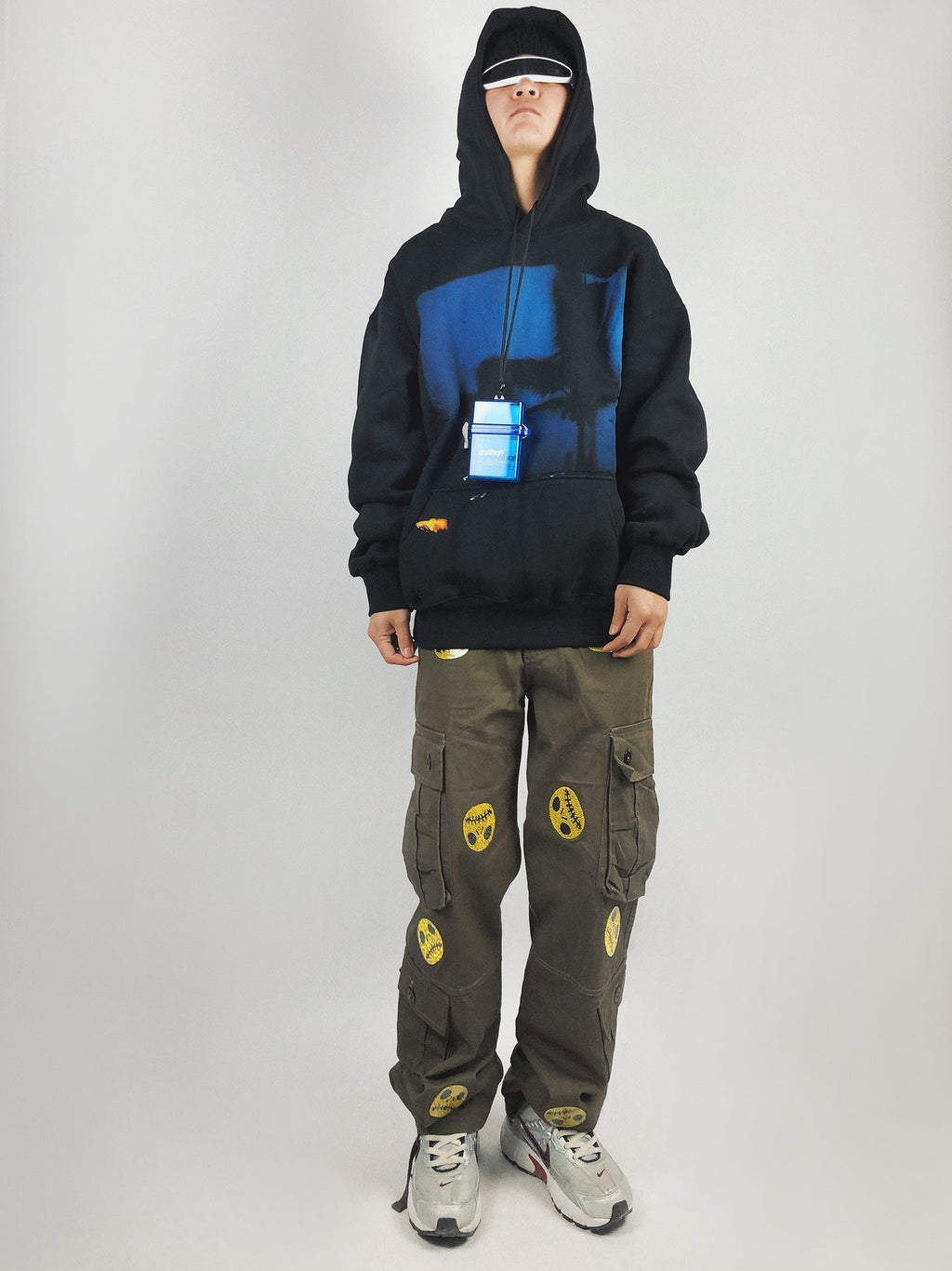 Autumn Winter Phantom Night View Print Plus Fleece Hooded Sweater Male Hip-Hop