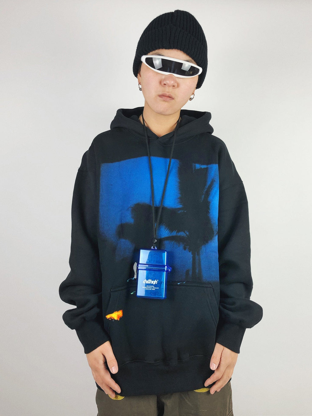Autumn Winter Phantom Night View Print Plus Fleece Hooded Sweater Male Hip-Hop
