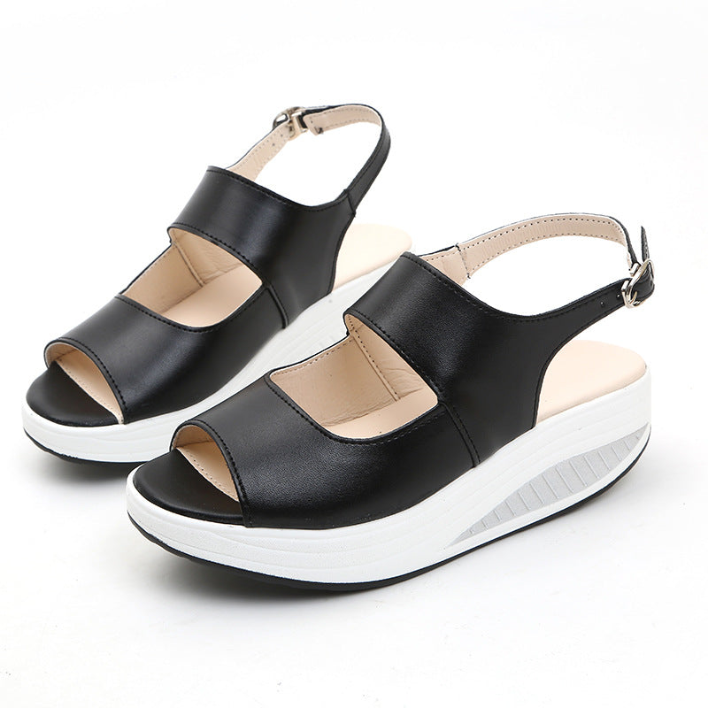 Round-Toe Platform Height-Increasing Rocker Sandals