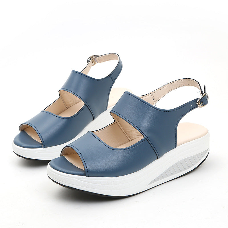 Round-Toe Platform Height-Increasing Rocker Sandals