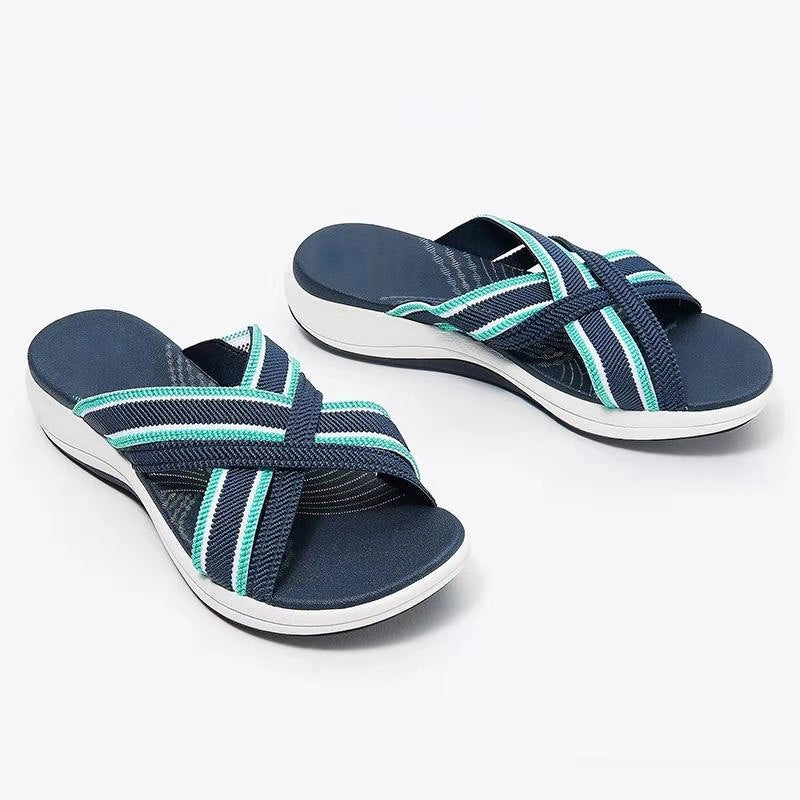 Large Size European And American Home Leisure Beach One-Line Women'S Slope Heel Slippers