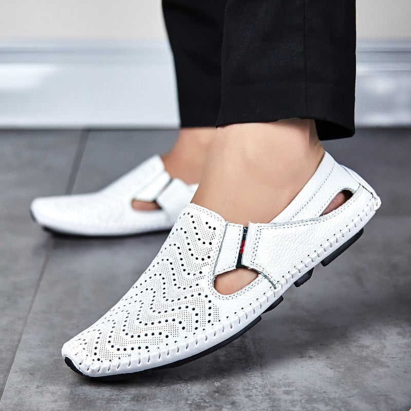 Casual Leather Shoes Soft Sole Hollow Peas Shoes