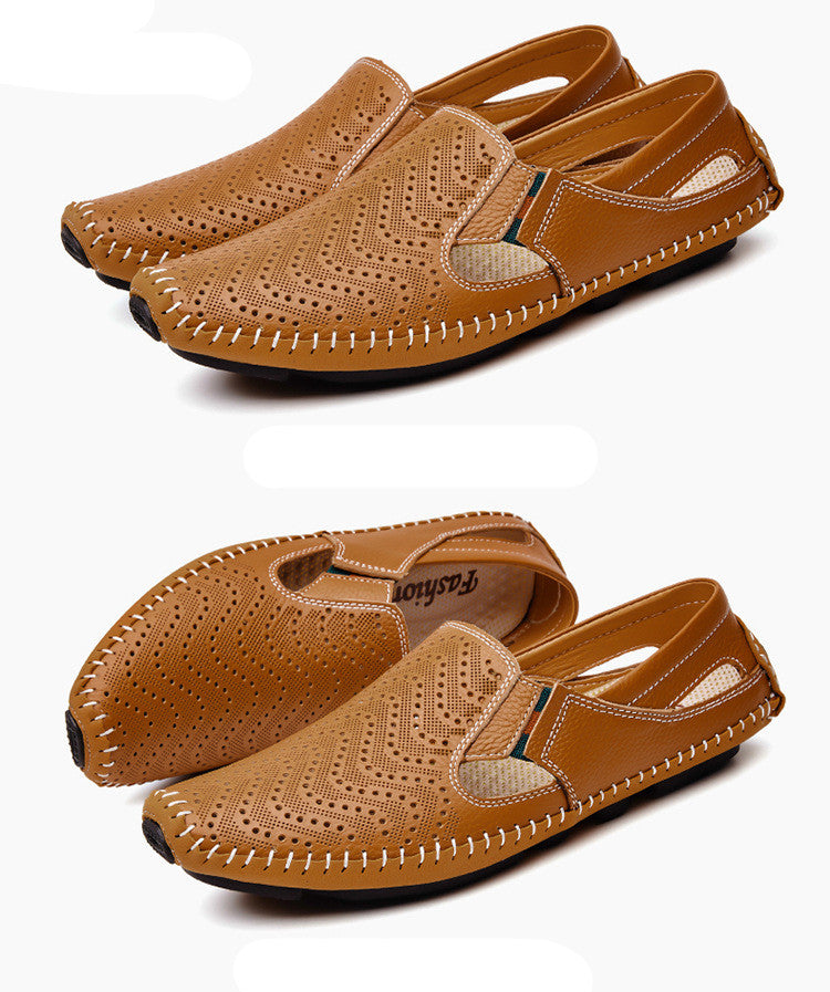 Casual Leather Shoes Soft Sole Hollow Peas Shoes