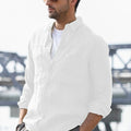 Cotton And Linen Retro Shirt Men's Single-Breasted Pocket Decoration Casual Long-Sleeved Shirt