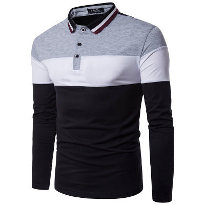 Men's lapel polo color matching thin long sleeves