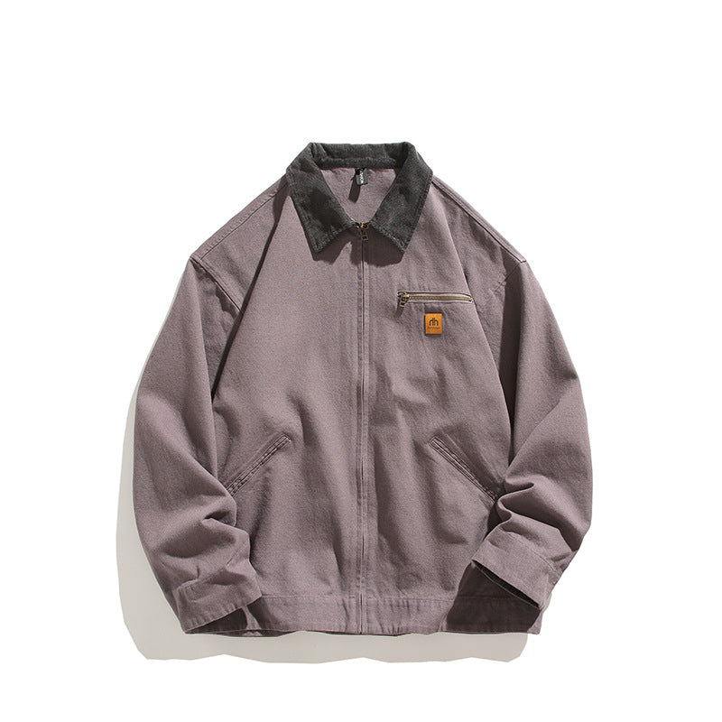Solid Color Zipper Pocket Lapels Workwear Casual Jacket