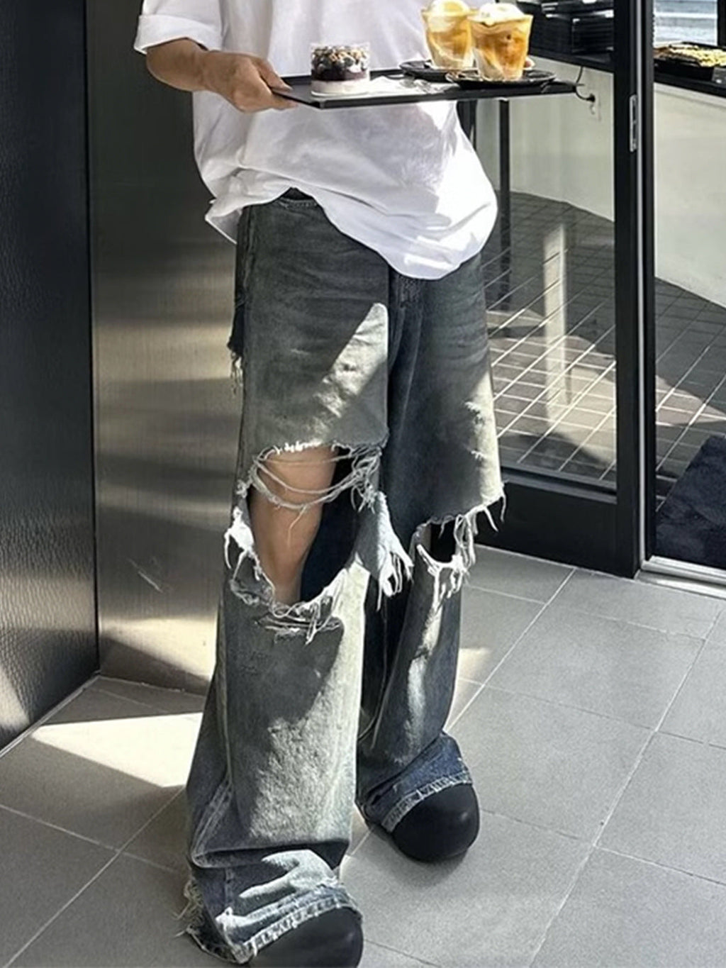 Big Ripped jeans Men And Women Retro Washed