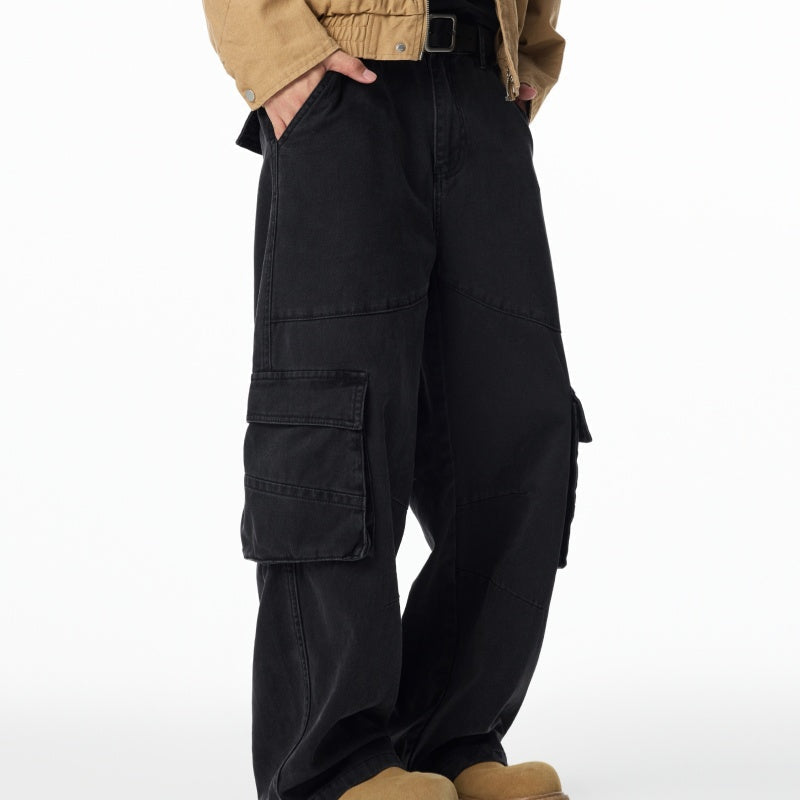 Loose Straight-leg Casual Pants, Autumn American Retro Multi-pocket